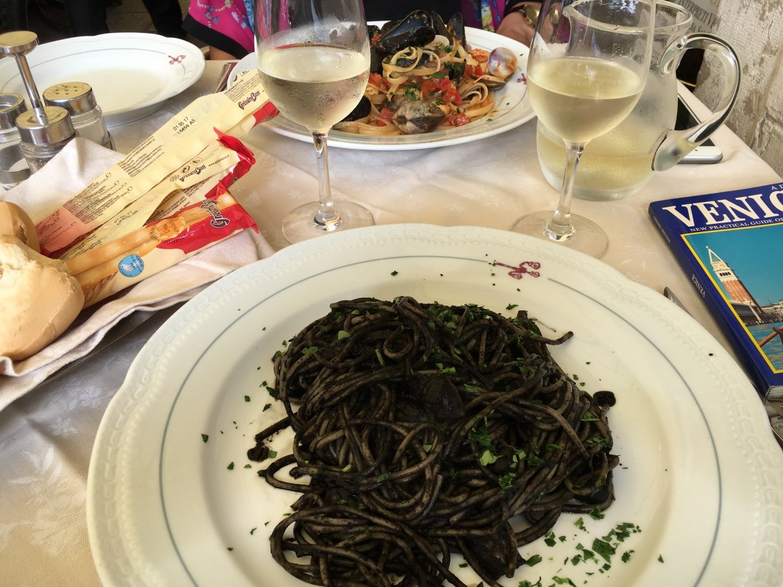 Squid ink linguine in Venice