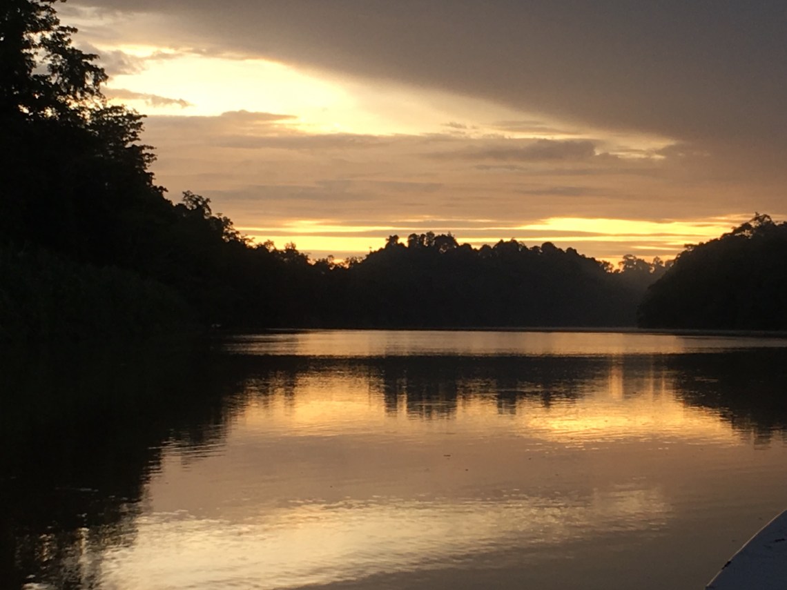 Sunset on the Kinabatangan River in Borneo