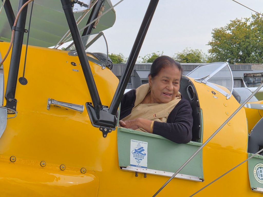 Dhira Chaliha flies in a Tiger Moth aged 85